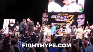 FLOYD MAYWEATHER AND MARCOS MAIDANA SCUFFLE AT SAN ANTONIO PRESS CONFERENCE