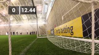 Man Utd's Javier Hernández takes on the bwin Corner Kick Challenge