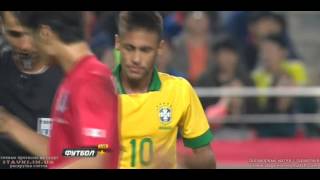 Neymar was fouled 2 times in 10 seconds vs South Korea HD Friendly Match 12.10.2013