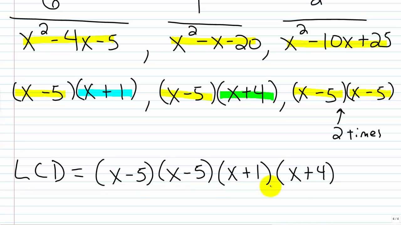Algebra I Help: Finding the LCD with Rational Expressions Part II - YouTube