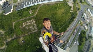 CZ/SK Rope Jumping Record - 110m chimney in Presov, SVK