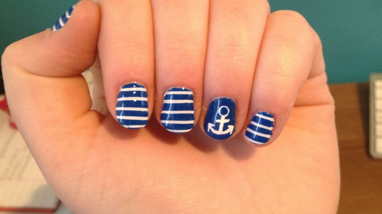 8. Striped Anchor Nail Art Inspiration - wide 1
