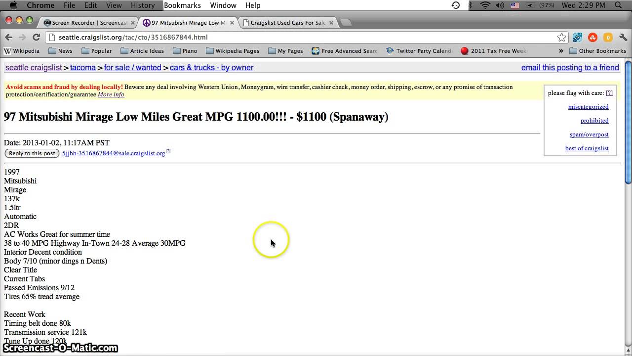 Craigslist Seattle Used Cars for Sale in January 2013 ...