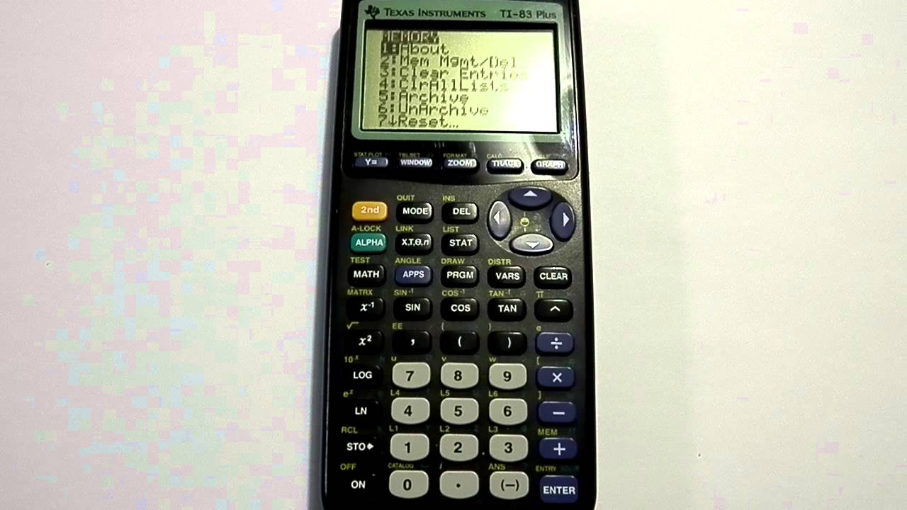 Clearing the memory on TI 83 and TI 84 Calculators - YouTube