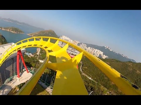 Hair Raiser Roller Coaster POV Ocean Park Hong Kong B&M Floorless...