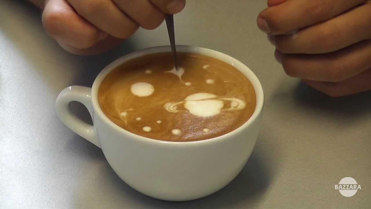 Latte art tutorial: The Cosmos (Etching) - YouTube