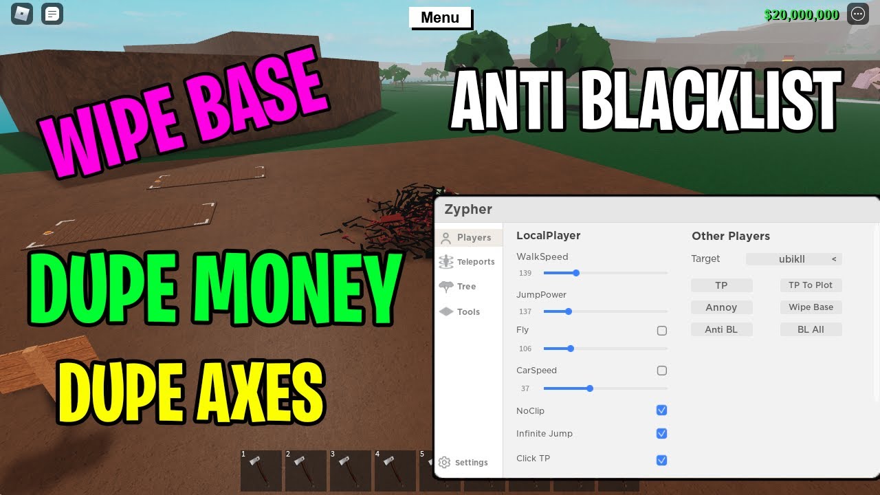 Roblox New Lumber Tycoon 2 Script Dupe Money Dupe Axes