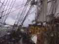Tres Hombres Schooner Brig in storm on the North Sea with Guillaume Le Grand in the mast.