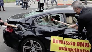 Protestaktion vor der IAA Frankfurt am 14.9.13 : BMW M6 wird demoliert!