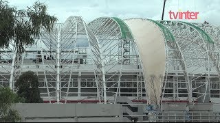 Membrana da cobertura começa a ser instalada