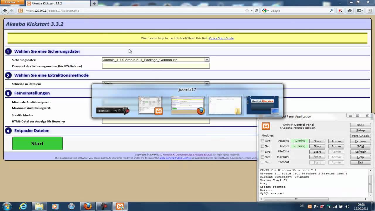 Joomla 1.7 offline installieren - Akeeba Kickstart - XAMPP lokale ...