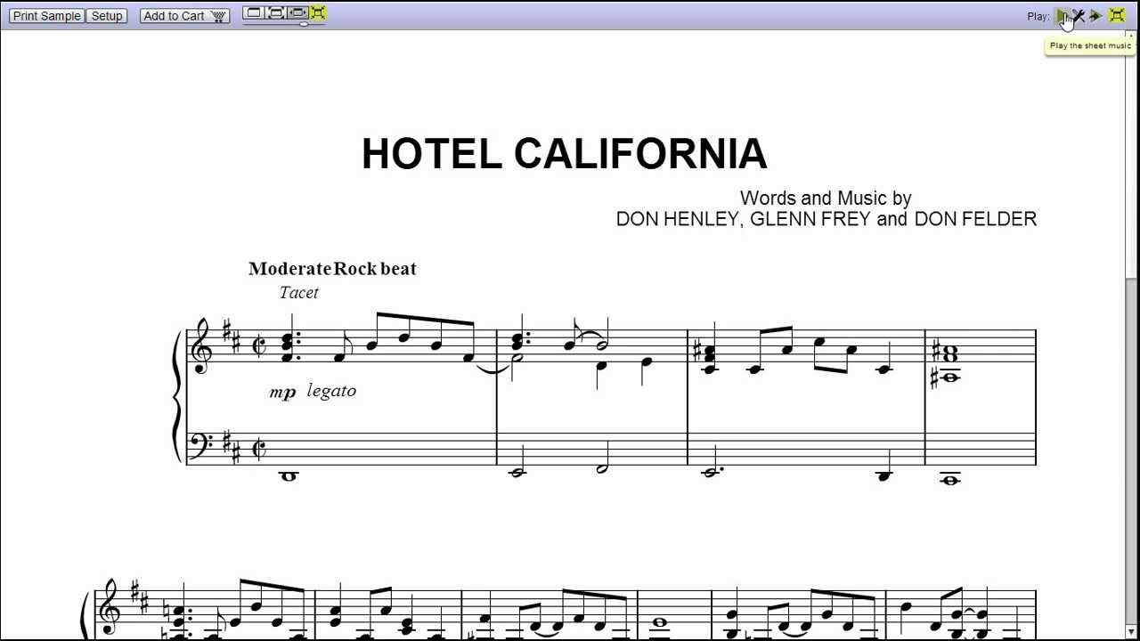 HOTEL CALIFORNIA MUSIC SHEET hotel california music sheet: