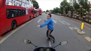 Epic pedestrian fail very nearly ends in brown underwear and serious collision with biker