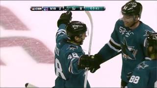 Tomas Hertl between the legs goal (4th of the night). Rangers vs. Sharks October 8, 2013