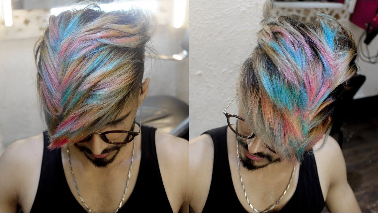 Snow White Pink Bubblegum Blue Rainbow Highlights Hair Color