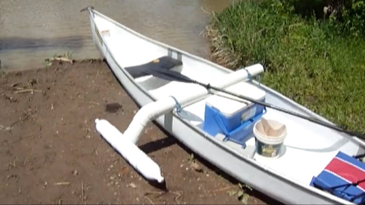  Catfishing Canoe with homemade outrigger Canoe stabilizer - YouTube