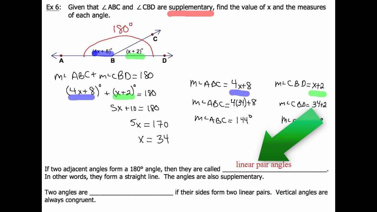 14 and 15 Linear Pair Angles (Examples 6 and 7) YouTube