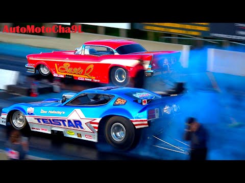 DRAG RACING NOSTALGIA FUNNY CARS LOUD SCREAMING 4000hp ENGINES SMOKEY BURNOUTS JUST LIKE BACK IN 70s