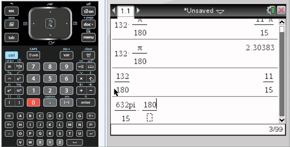 MA Converting Degrees to Radians with TI-Nspire - YouTube