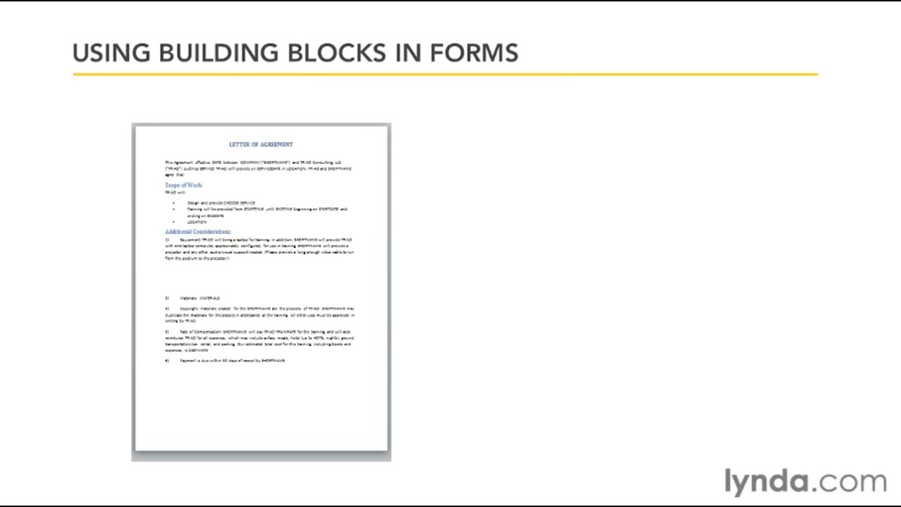 Microsoft Word tutorial Adding building blocks to forms