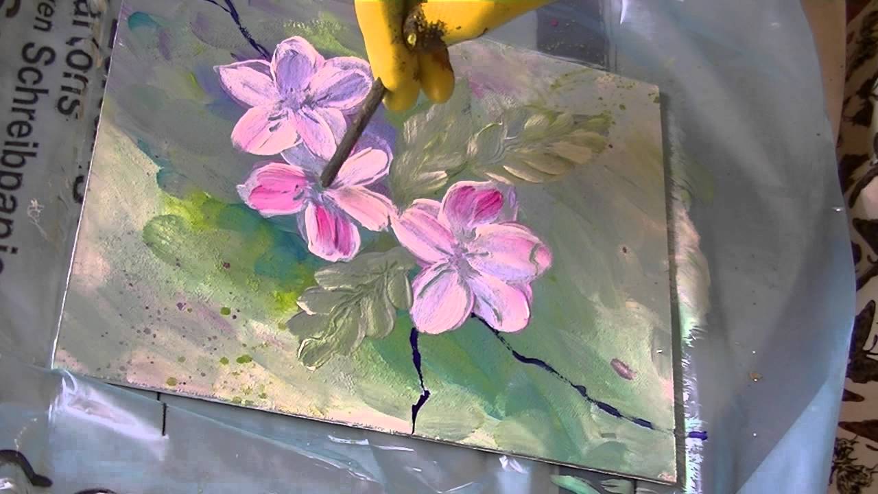 Acrylmalerei für Anfänger Apfelblüten acrylic painting for beginners