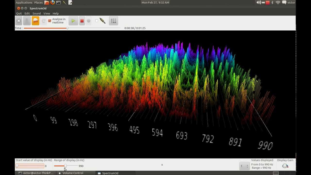 Spectrum3d (2.2.0) : audio spectrum analyzer in 3D for Linux - YouTube