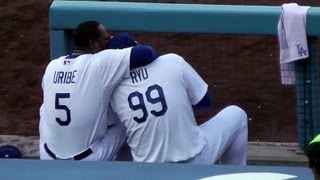 Hyun-jin Ryu & Juan Uribe Still Best Friends 7-13-2013 at Dodger Stadium