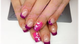 Nail art - french viola e monocolore sfumato con decori in rilievo