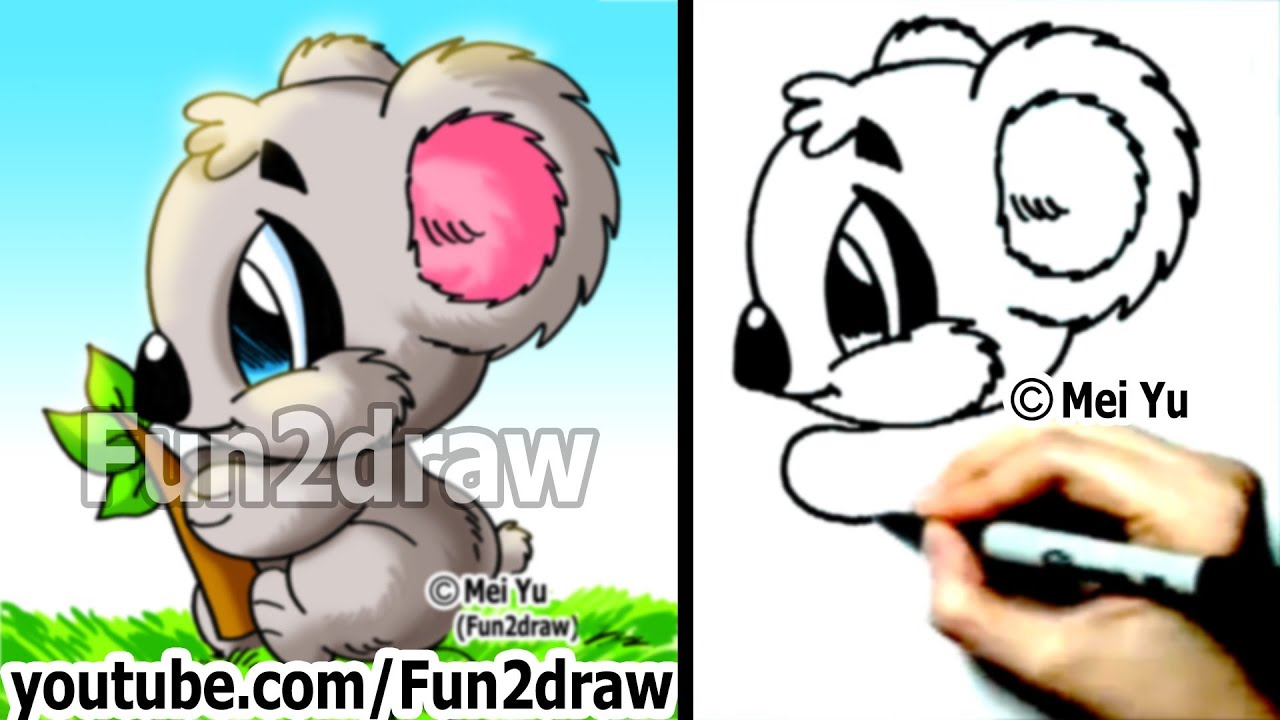 How to Draw Cartoon Animals : How to Draw a Koala - Drawing Step by