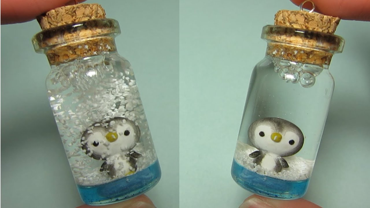 Penguin Mini Snow Globe Bottle Charm (Polymer Clay) YouTube