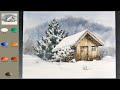 Easy Landscape Watercolor - Snowy House (3x speed, View color names) NAMIL ART