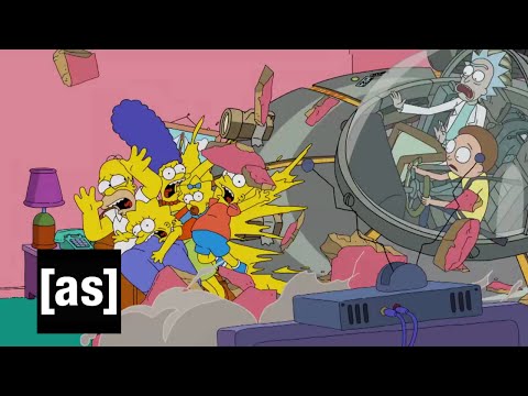 Rick and Morty in Simpsons Couch Gag, Rick and Morty crash into The Simpsons Couch Gag.