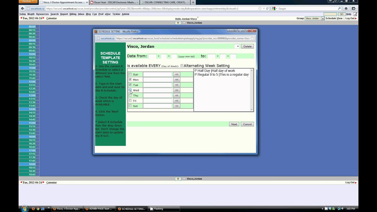 Oscar EMR - Schedule Setting - YouTube