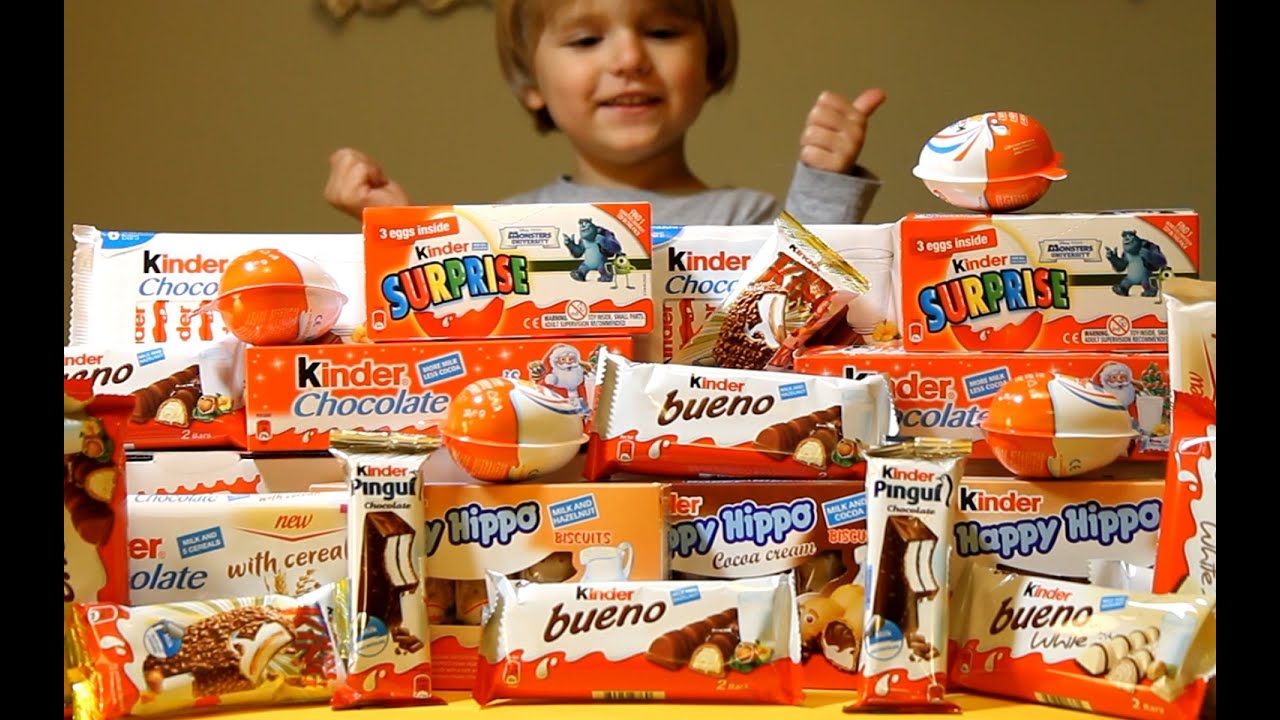 Packages with Kinder Surprise, Kinder Joy and others Kinder products