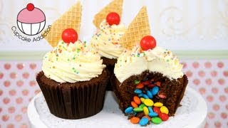 Surprise Pinata Cupcakes! How to make cupcakes with a rainbow candy surprise inside!