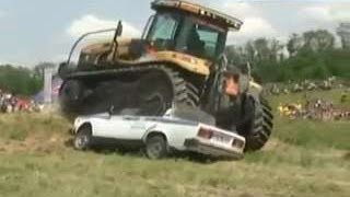 Tractor destroying police Lada