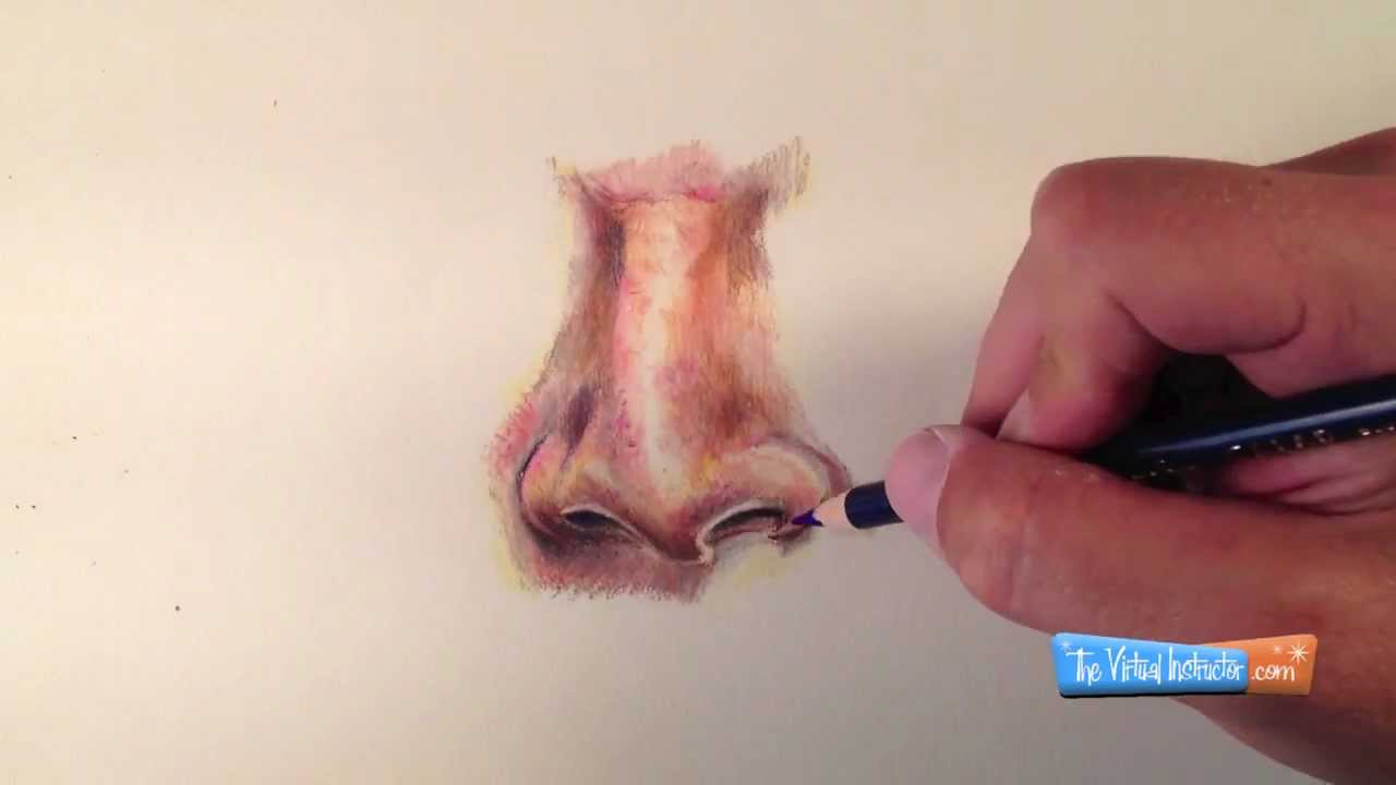 How to Draw a Realistic Nose in Colored Pencils - YouTube