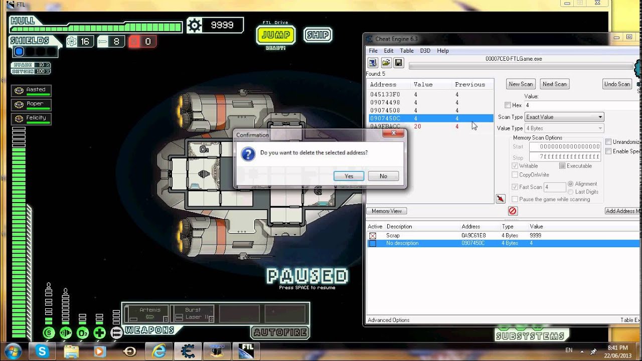 How to cheat on FTL (Faster Than Light) using Cheat Engine 6.3 ...