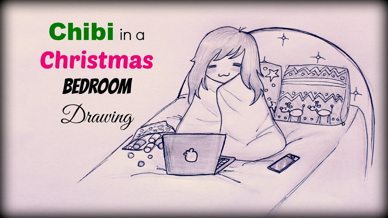 DebbyMas #1 - Drawing a Chibi Girl in a Christmas bedroom - YouTube