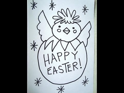 How to draw, EASTER CHICK, Egg, Happy Easter, card, sign