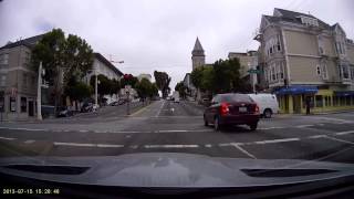 CA Plate 6GAX596 Hyundai Accent ran red light near collision caught on tape