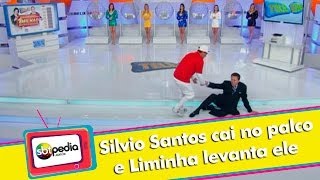 Silvio Santos cai e liminha levanta ele durante sorteio da Telesena