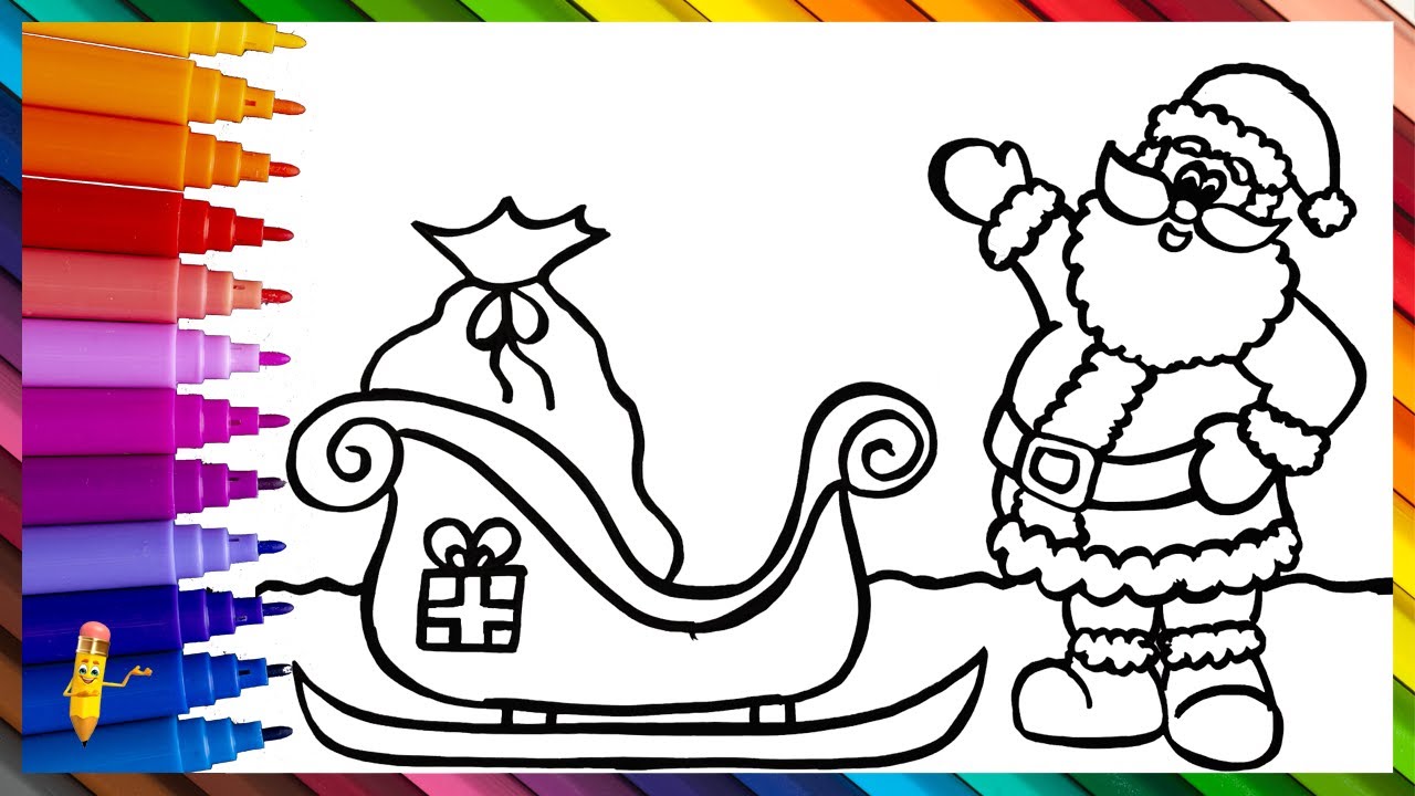 How,to,Draw,Santa,Claus,,Christmas,Tree,\u0026,Sleigh,Coloring,Pages,for,Ki...