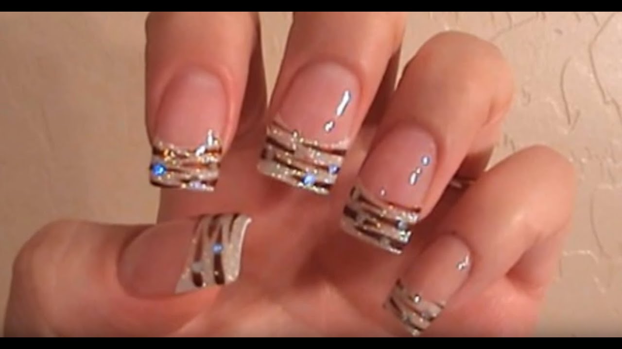 Acrylic Nails Tutorial - White Glitter tips with animal print - YouTube