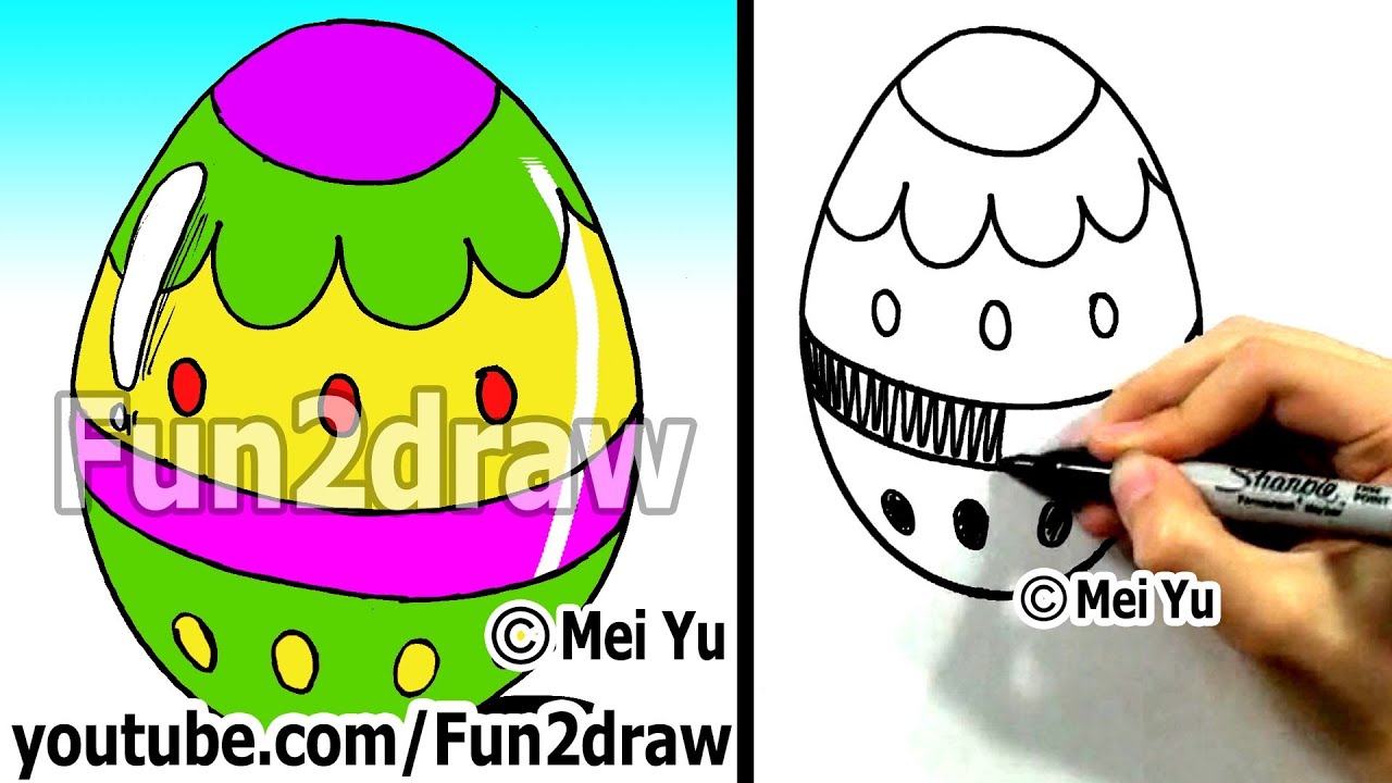 How to Draw a Cartoon Easter Egg - How to draw Easy Cartoons - Fun2draw