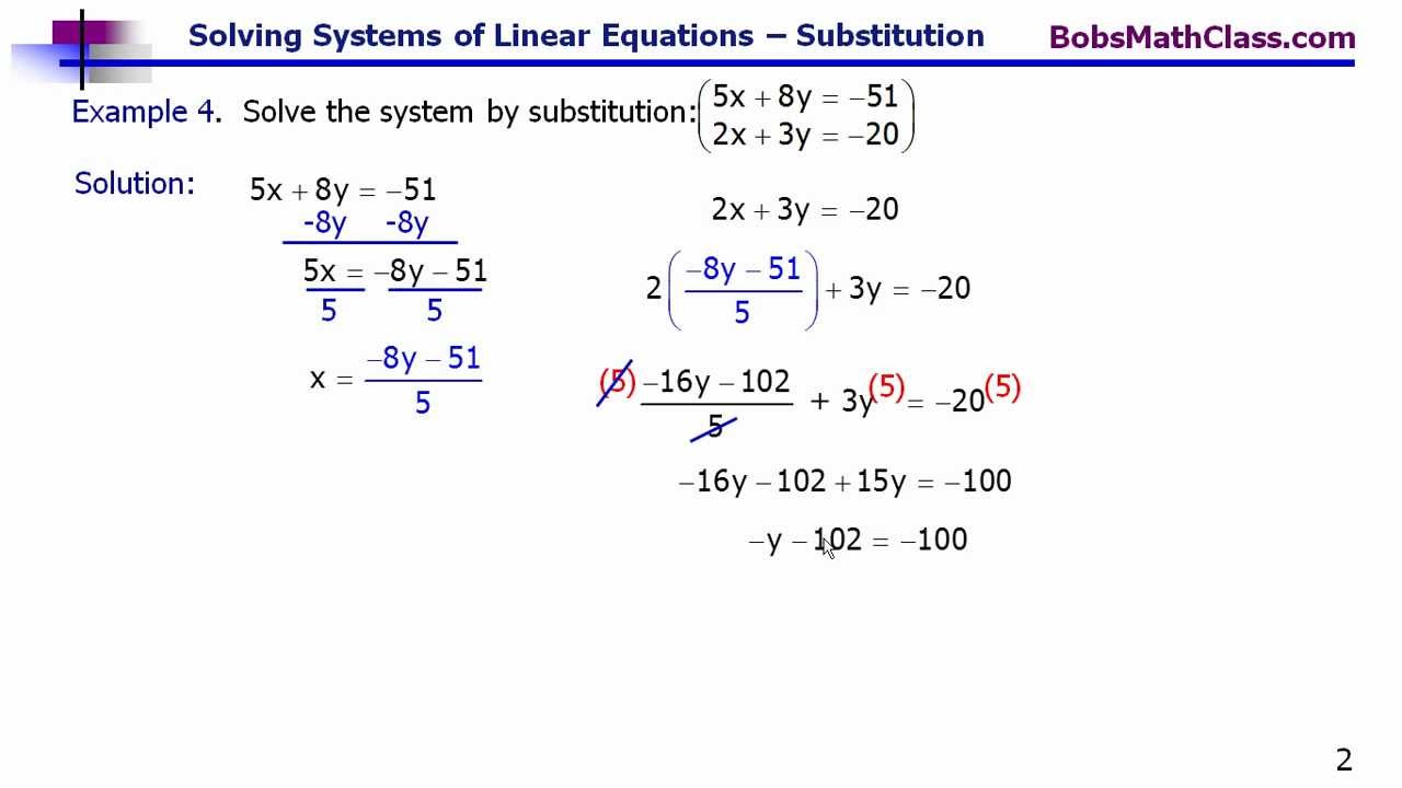how to solve simultaneous linear equations using substitution method