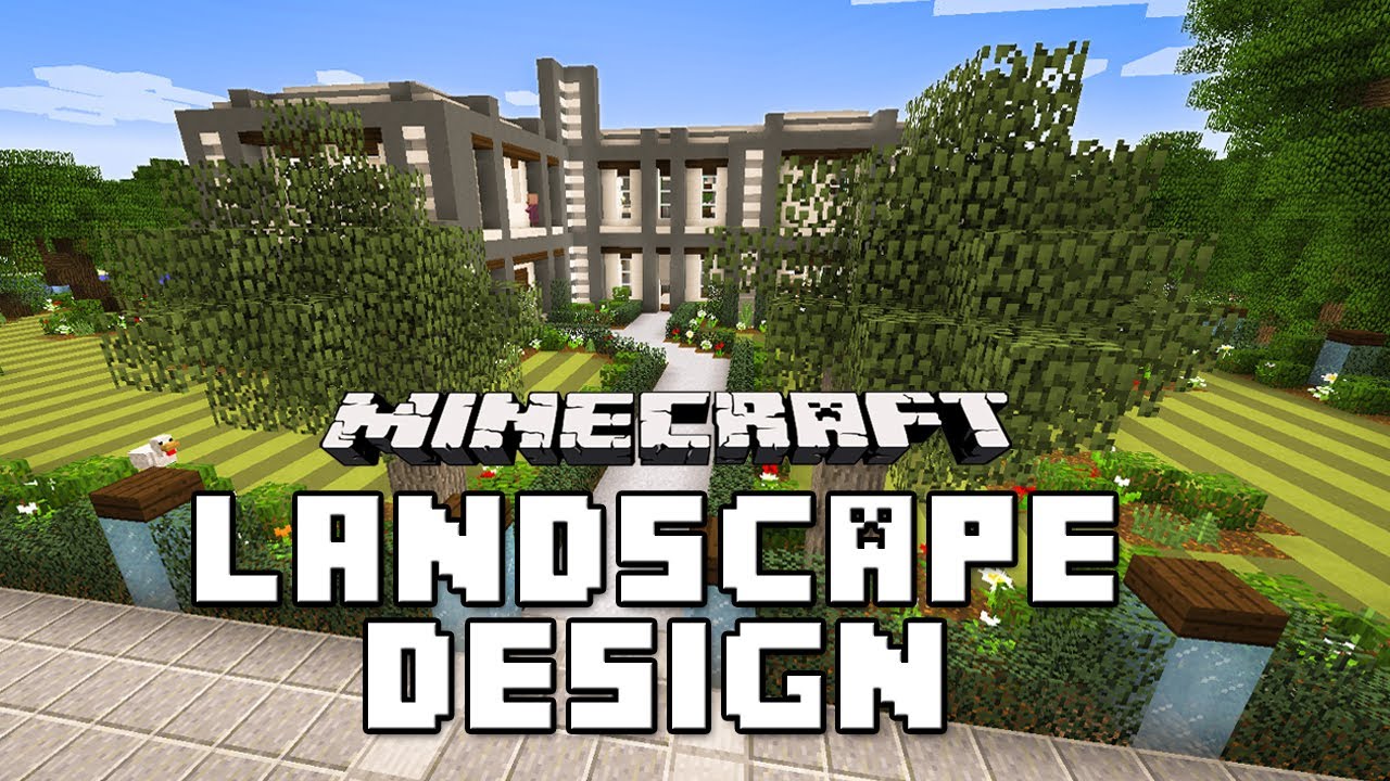 Minecraft Tutorial: Garden Landscape with Custom Trees And Lawn (Modern