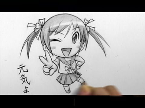 How to Draw a Chibi: Winking, Peace Sign - YouTube