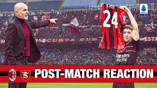 Coach Pioli and Alexis Saelemaekers | AC Milan v Salernitana Post-match Reactions