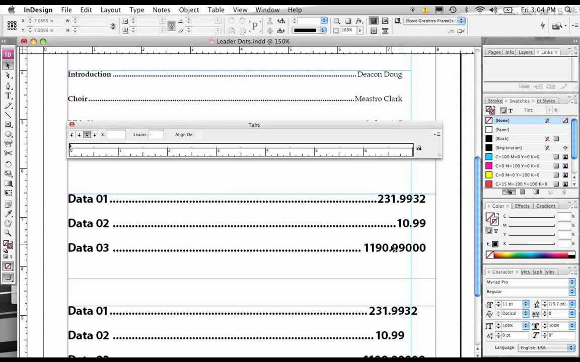 how do i add leader dots to table of contents in indesign